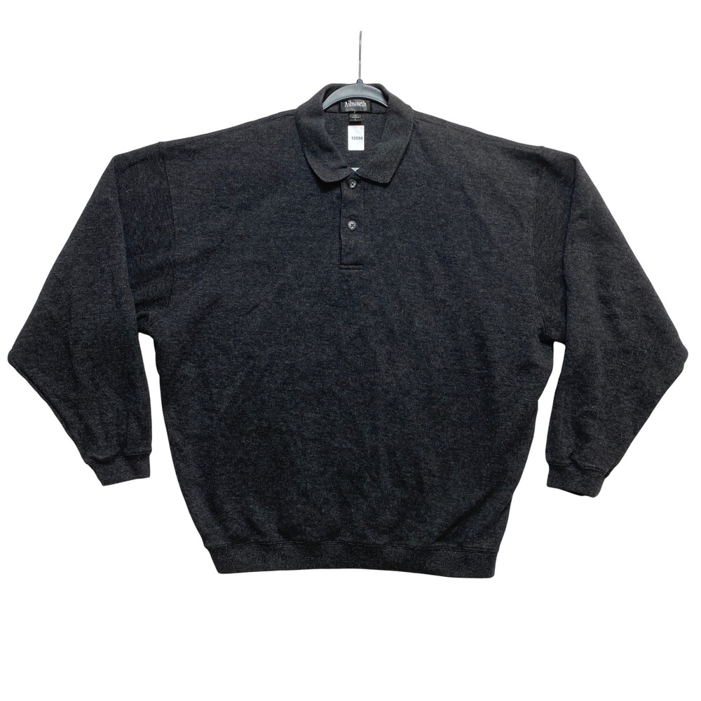 Ashworth Polo Shirt Mens Large Charcoal Gray Classic Long Sleeve Golf